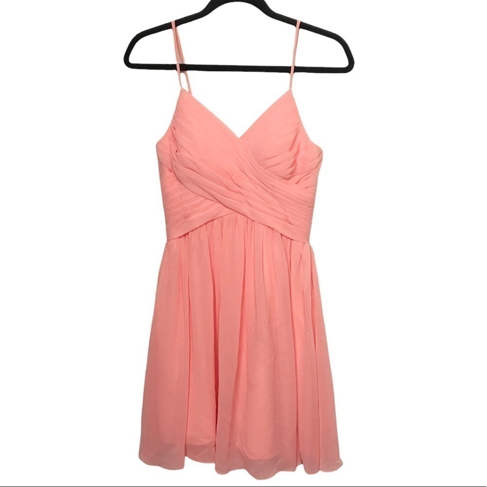 Azazie Pink Orange Salmon V Neck Bridesmaid Mini Dress Size A2